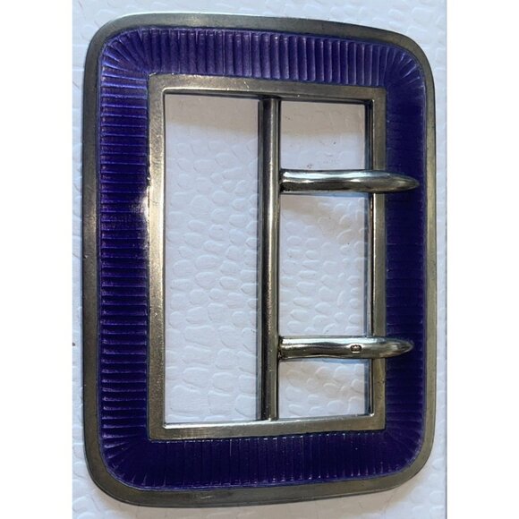 Antique Lavender Purple Guilloché Enamel Sterling Silver Belt Buckle Hallmarked main image 4
